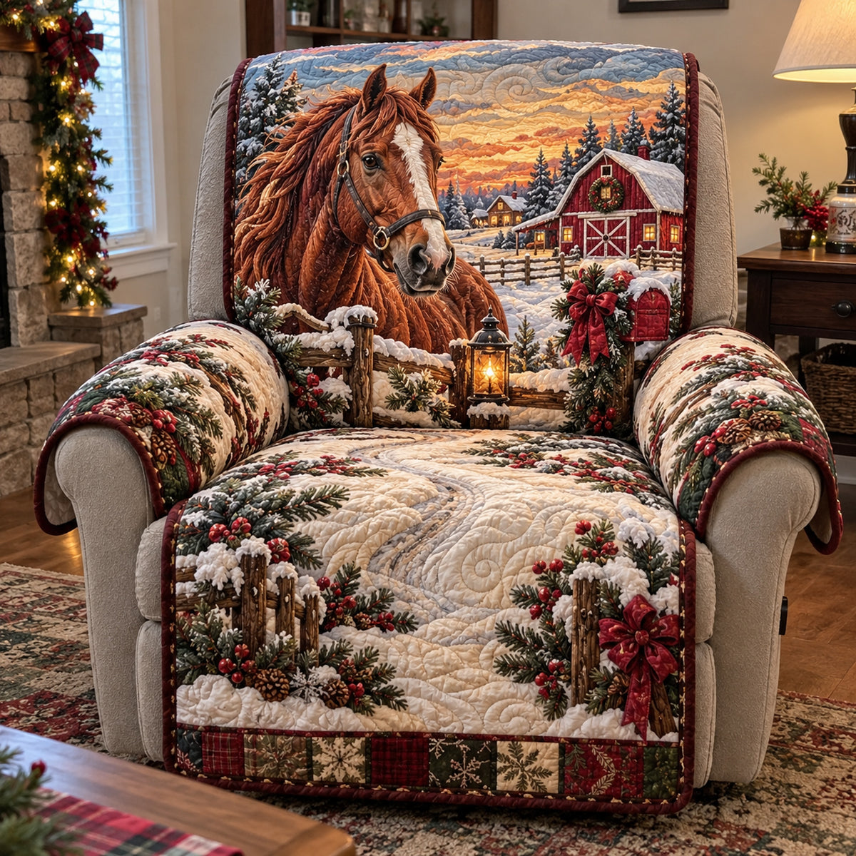 Snowy Equine Haven Quilted Sofa Cover GFTOTP23536