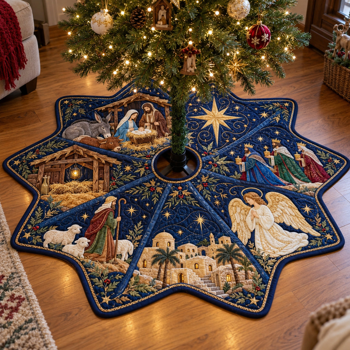 Nativity Scene Custom Shape Christmas Quilted Tree Skirt GFTOTP23541