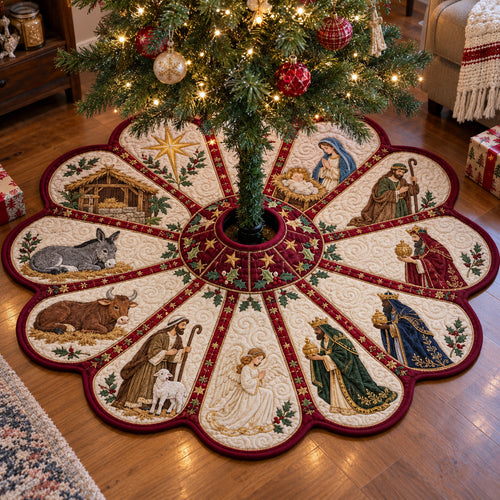 Nativity Scene Custom Shape Christmas Quilted Tree Skirt GFTOTP23542