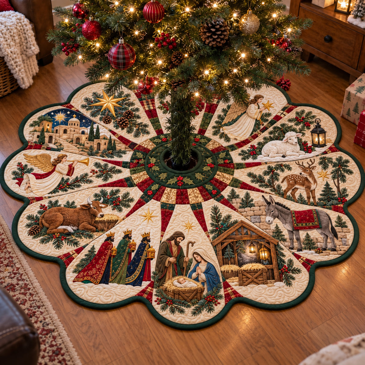 Nativity Scene Custom Shape Christmas Quilted Tree Skirt GFTOTP23543