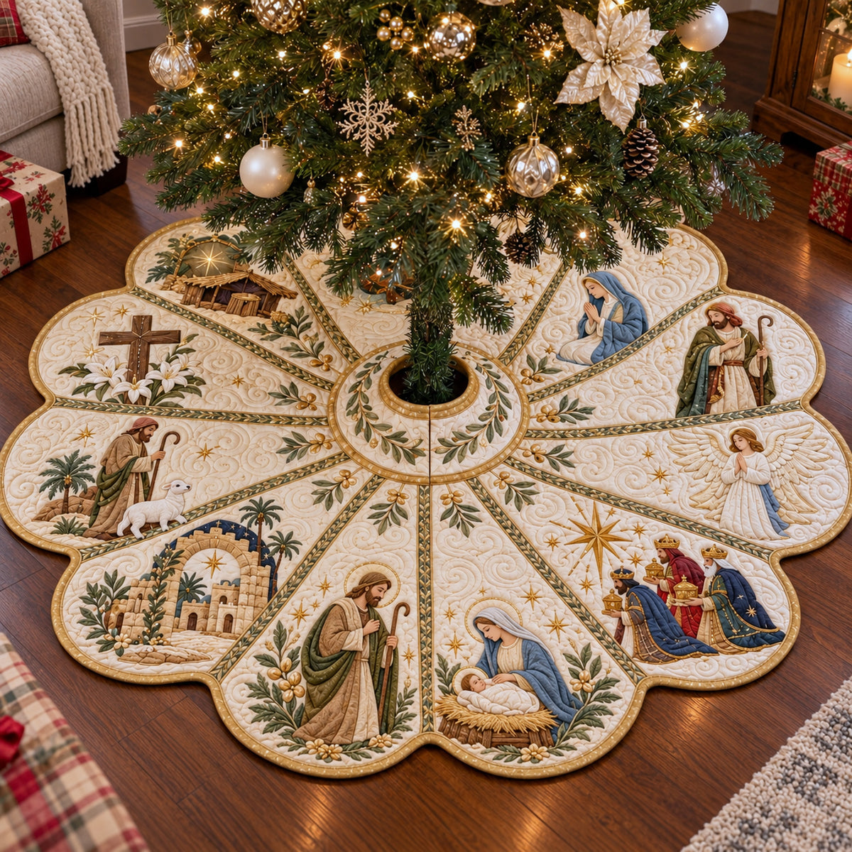 Nativity Scene Custom Shape Christmas Quilted Tree Skirt GFTOTP23545