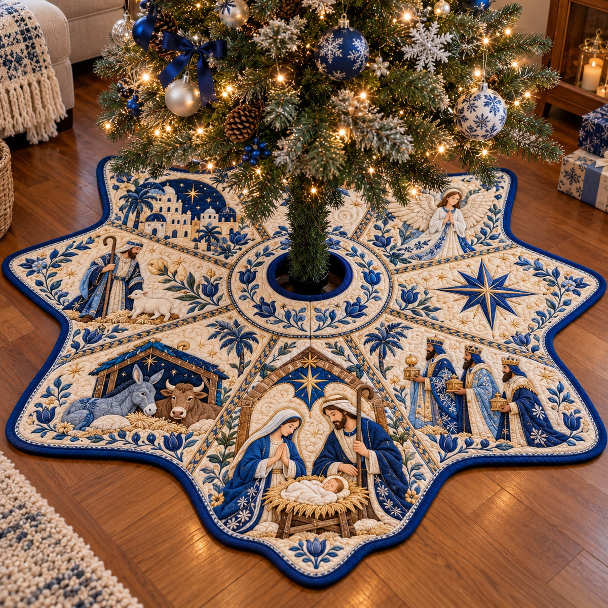 Nativity Scene Custom Shape Christmas Quilted Tree Skirt GFTOTP23546