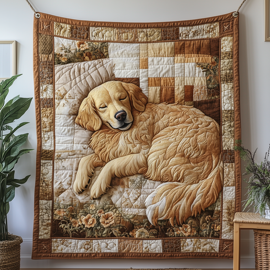 Sleepy Golden Retriever Quilted Blanket GFTOTP2429