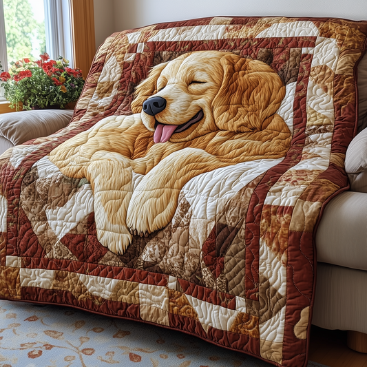 Sleepy Golden Retriever Quilted Blanket GFTOTP2445