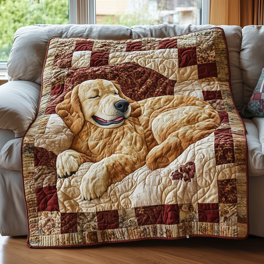 Sleepy Golden Retriever Quilted Blanket GFTOTP2446