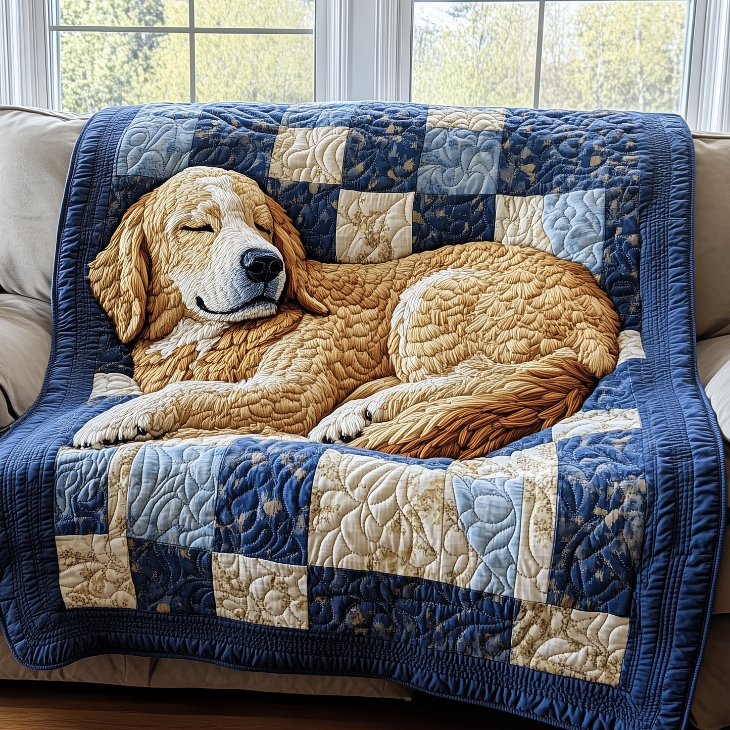 Peaceful Sleepy Golden Retriever Quilted Blanket GFTOTP2559