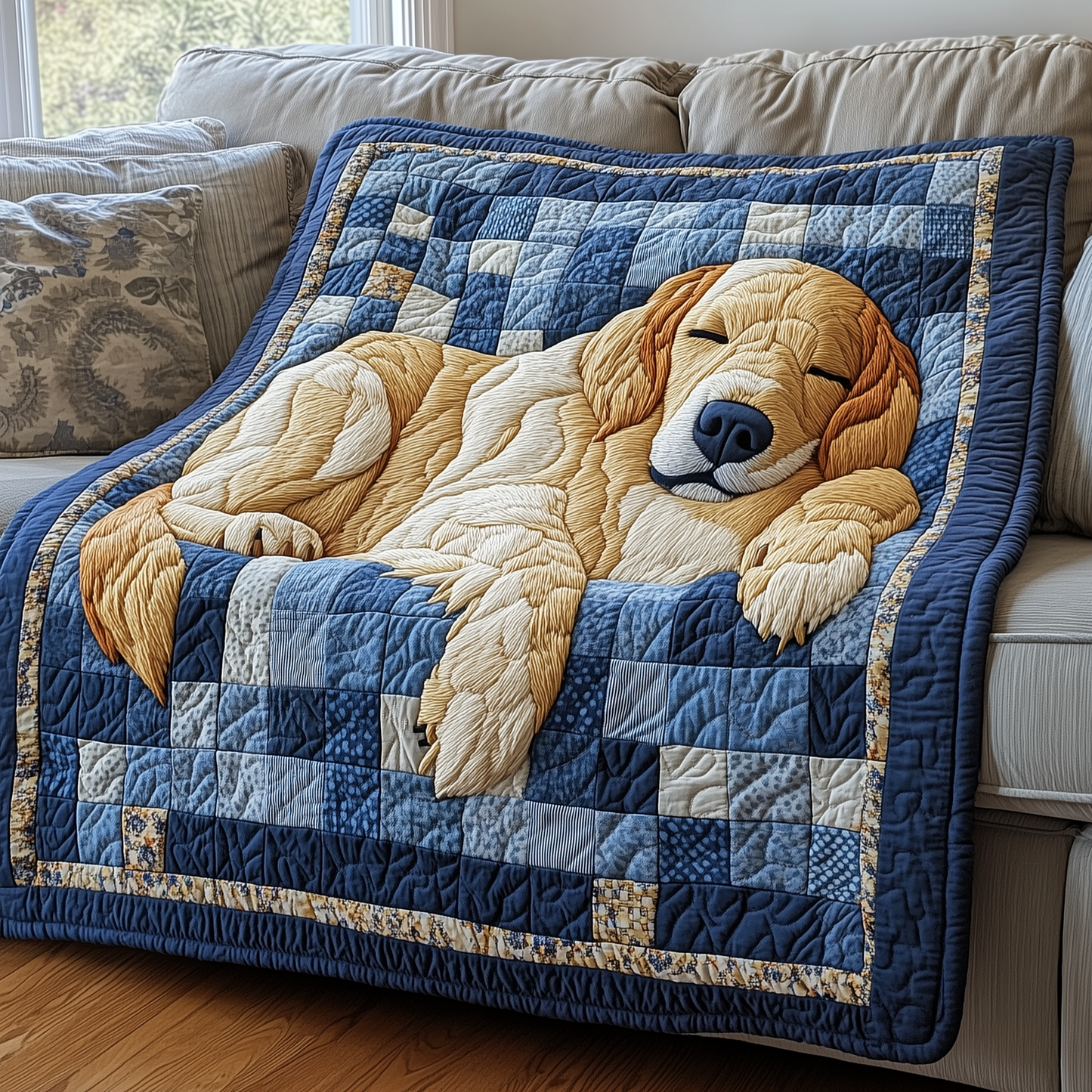 Peaceful Sleepy Golden Retriever Quilted Blanket GFTOTP2561