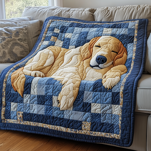 Peaceful Sleepy Golden Retriever Quilted Blanket GFTOTP2561