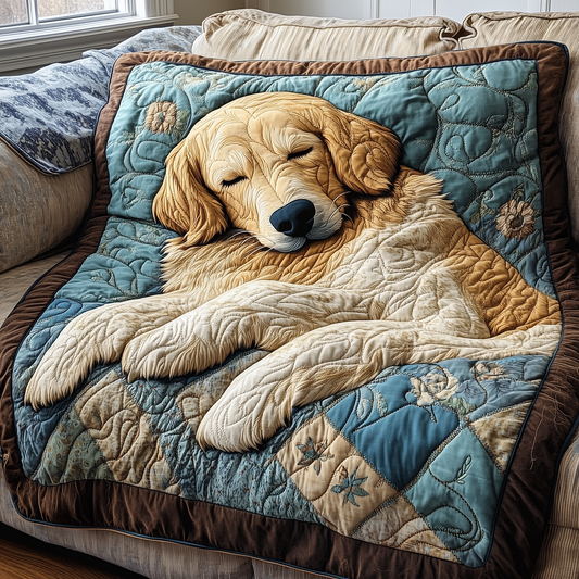 Peaceful Sleepy Golden Retriever Quilted Blanket GFTOTP2563
