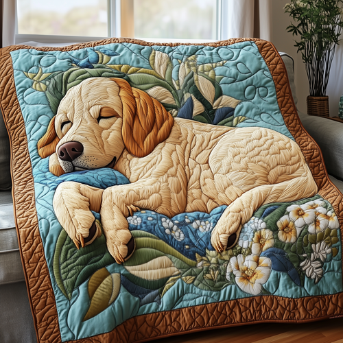 Peaceful Sleepy Golden Retriever Quilted Blanket GFTOTP2565