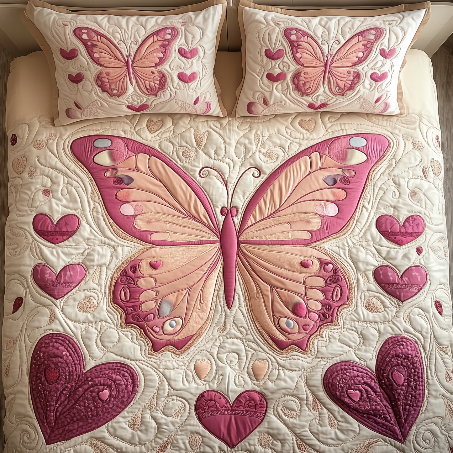 Heart Butterfly 3-Piece Quilted Bedding Set GFTOTP258