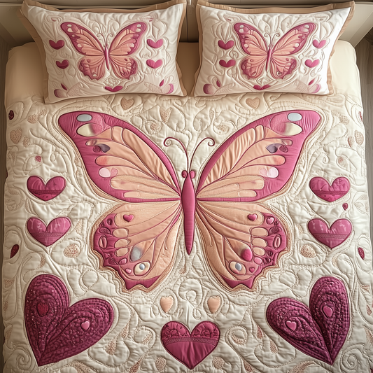 Heart Butterfly 3-Piece Quilted Bedding Set GFTOTP258