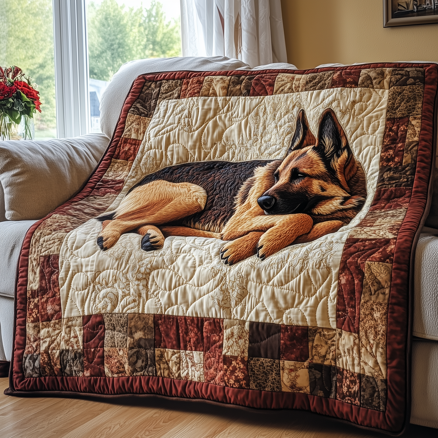 Sleepy German Shepherd Quilted Blanket GFTOTP2645
