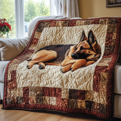 Sleepy German Shepherd Quilted Blanket GFTOTP2645