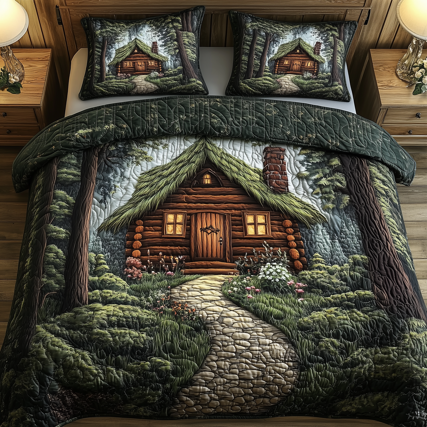 Mistique Forest Log Cabin 3-Piece Quilted Bedding Set GFTOTP2654