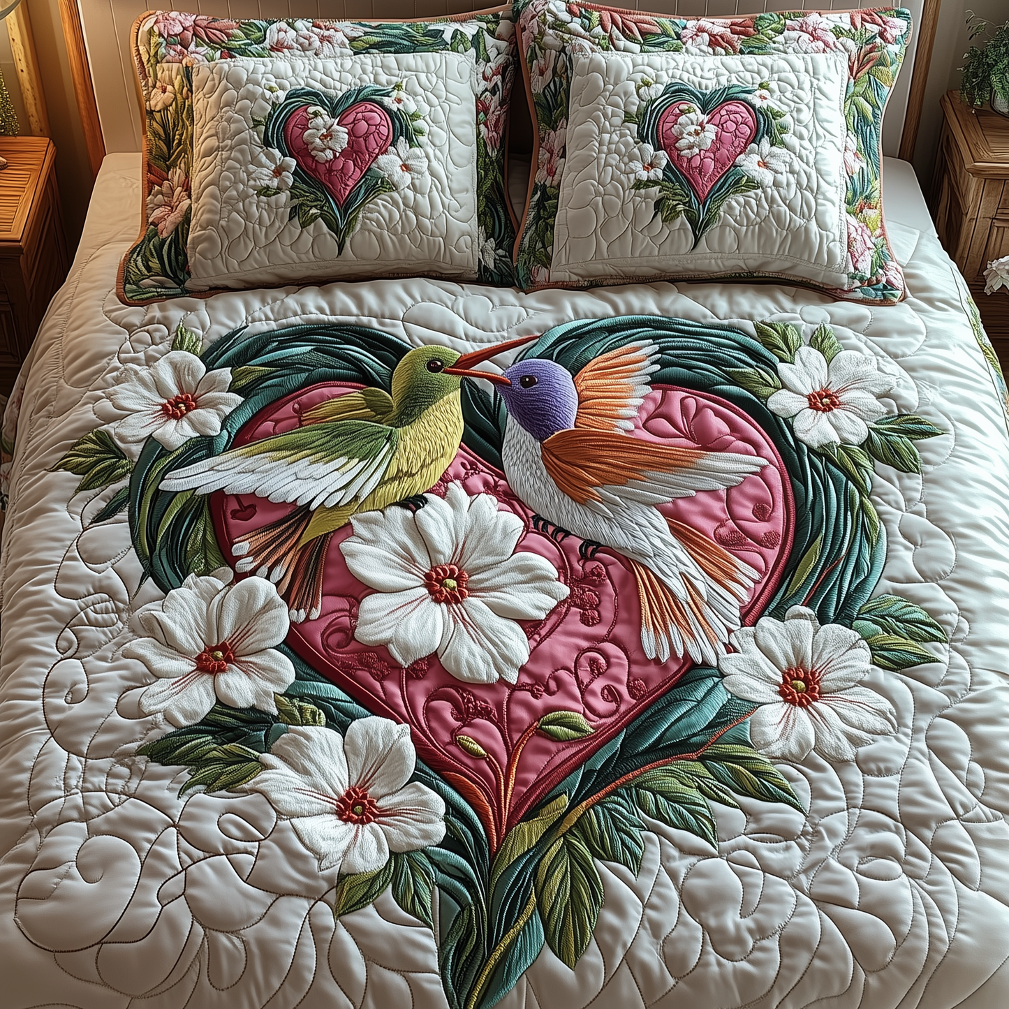 Hummingbird Love 3-Piece Quilted Bedding Set GFTOTP2697