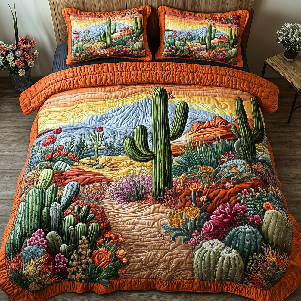 Cactus Haven 3-Piece Quilted Bedding Set GFTOTP2839
