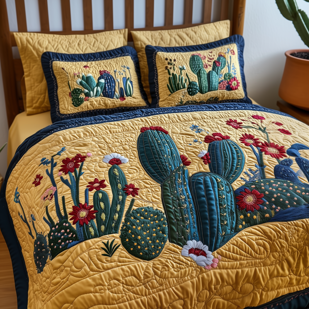 Cactus Haven 3-Piece Quilted Bedding Set GFTOTP2847