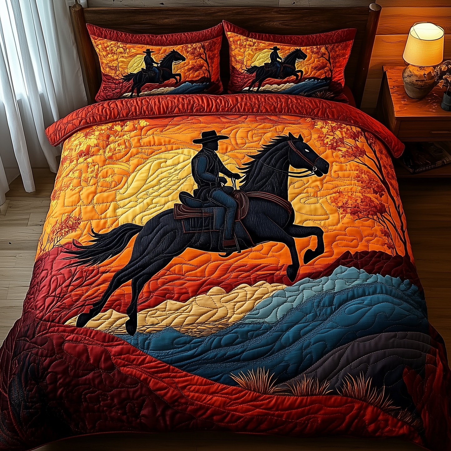 Sunset Cowboy 3-Piece Quilted Bedding Set GFTOTP2858