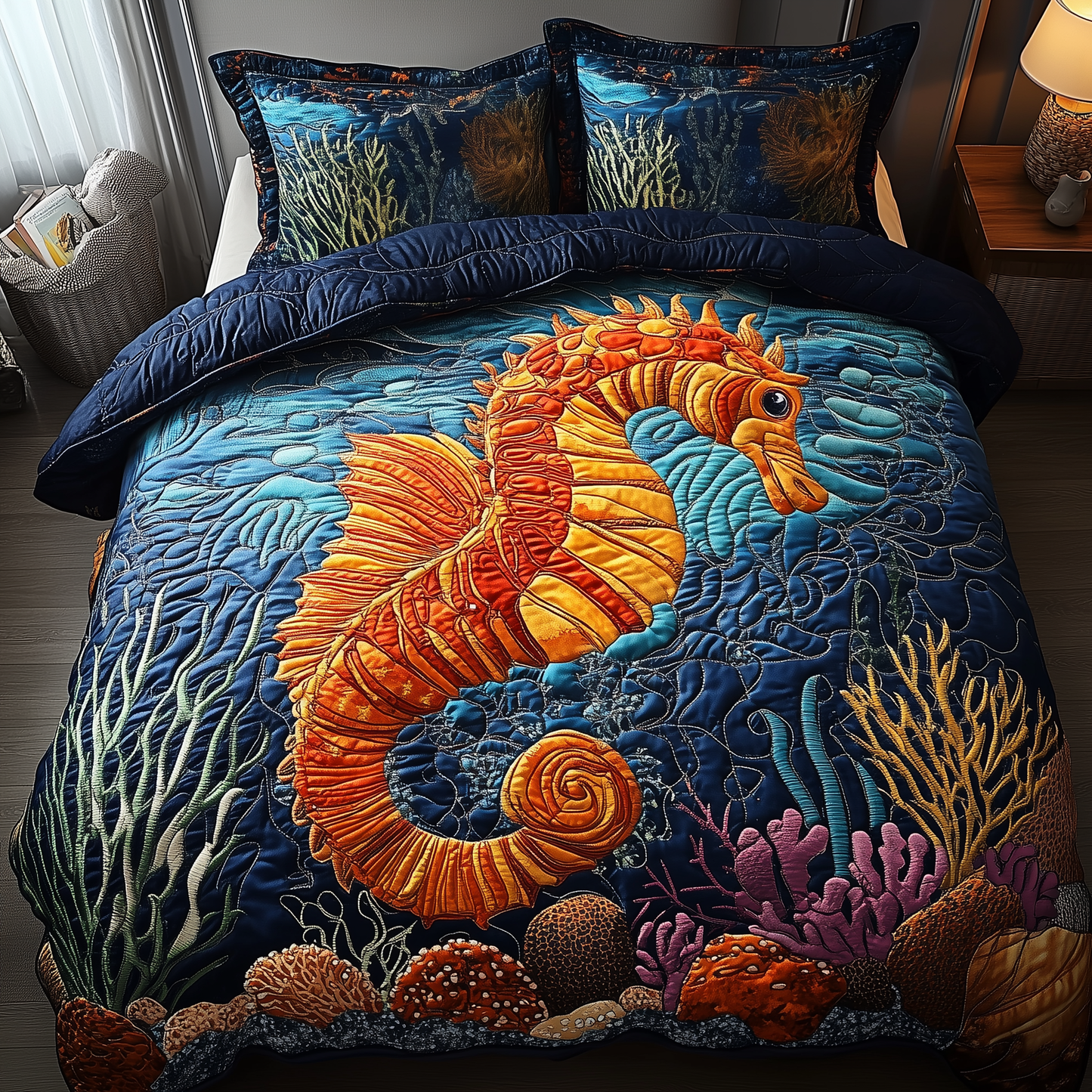 Seahorse 3-Piece Quilted Bedding Set GFTOTP2866