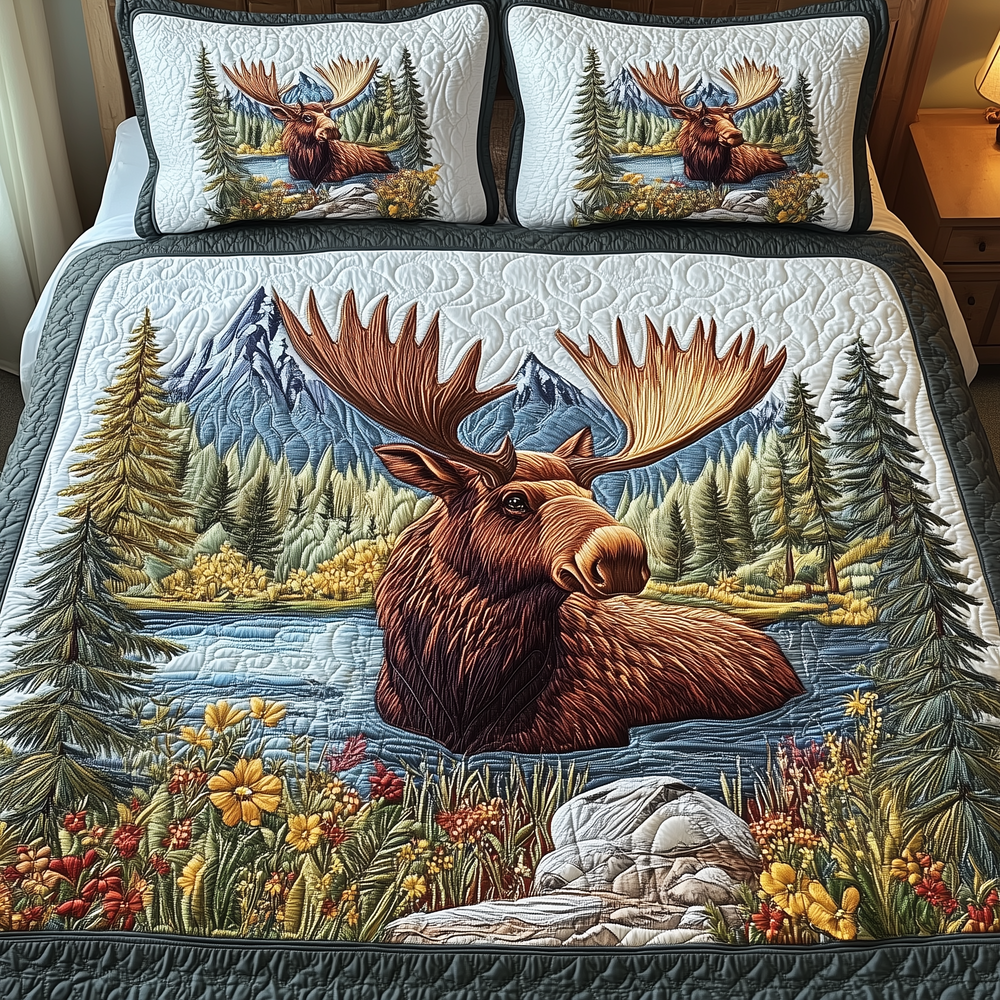Forest Spirit Moose 3-Piece Quilted Bedding Set GFTOTP2923