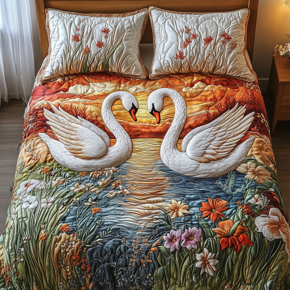 Swan Embrace 3-Piece Quilted Bedding Set GFTOTP3057