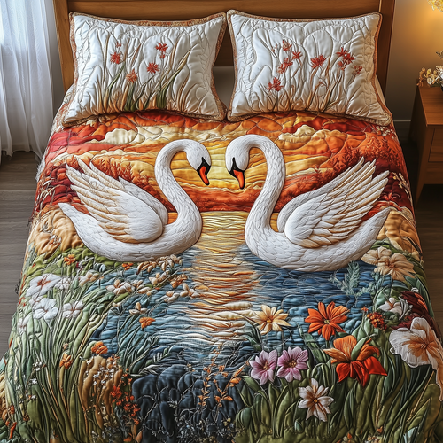 Swan Embrace 3-Piece Quilted Bedding Set GFTOTP3057