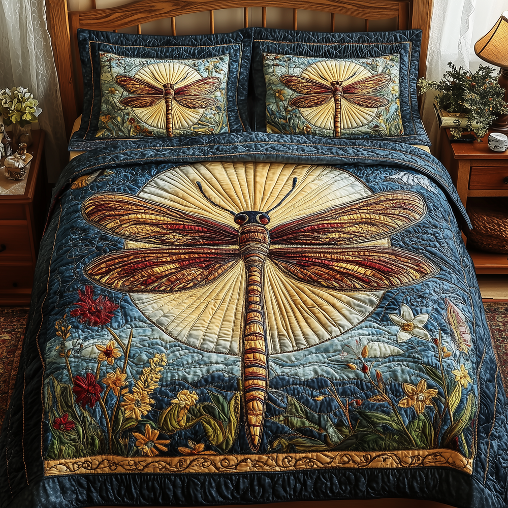 Sunshine Dragonfly 3-Piece Quilted Bedding Set GFTOTP3128