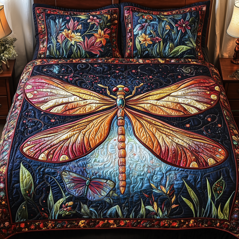 Midnight Mistique Dragonfly 3-Piece Quilted Bedding Set GFTOTP3133