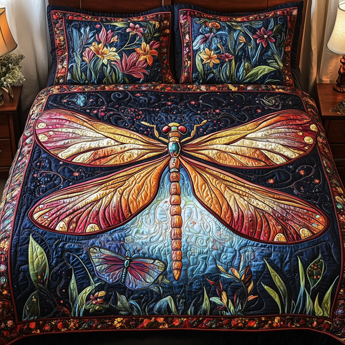 Midnight Mistique Dragonfly 3-Piece Quilted Bedding Set GFTOTP3133
