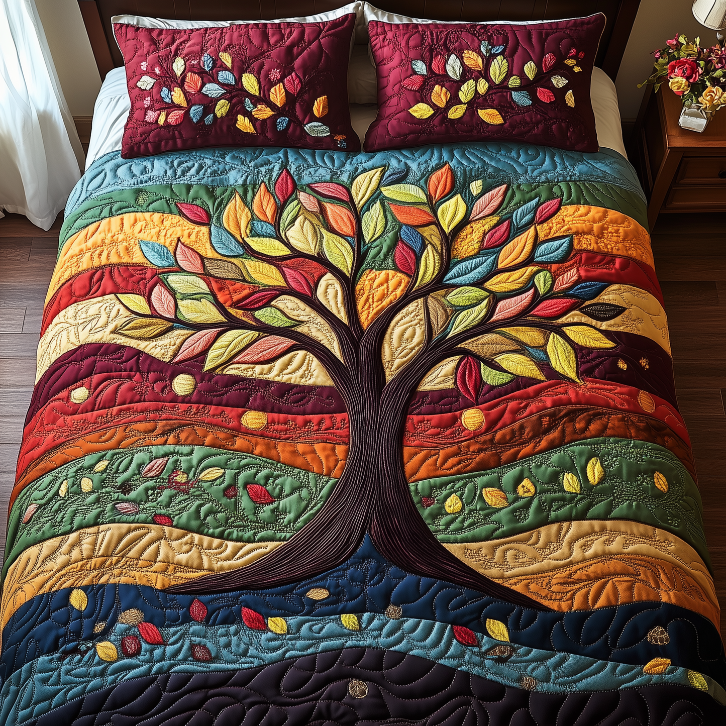 Sunlit Tree of Life 3-Piece Quilted Bedding Set GFTOTP3447