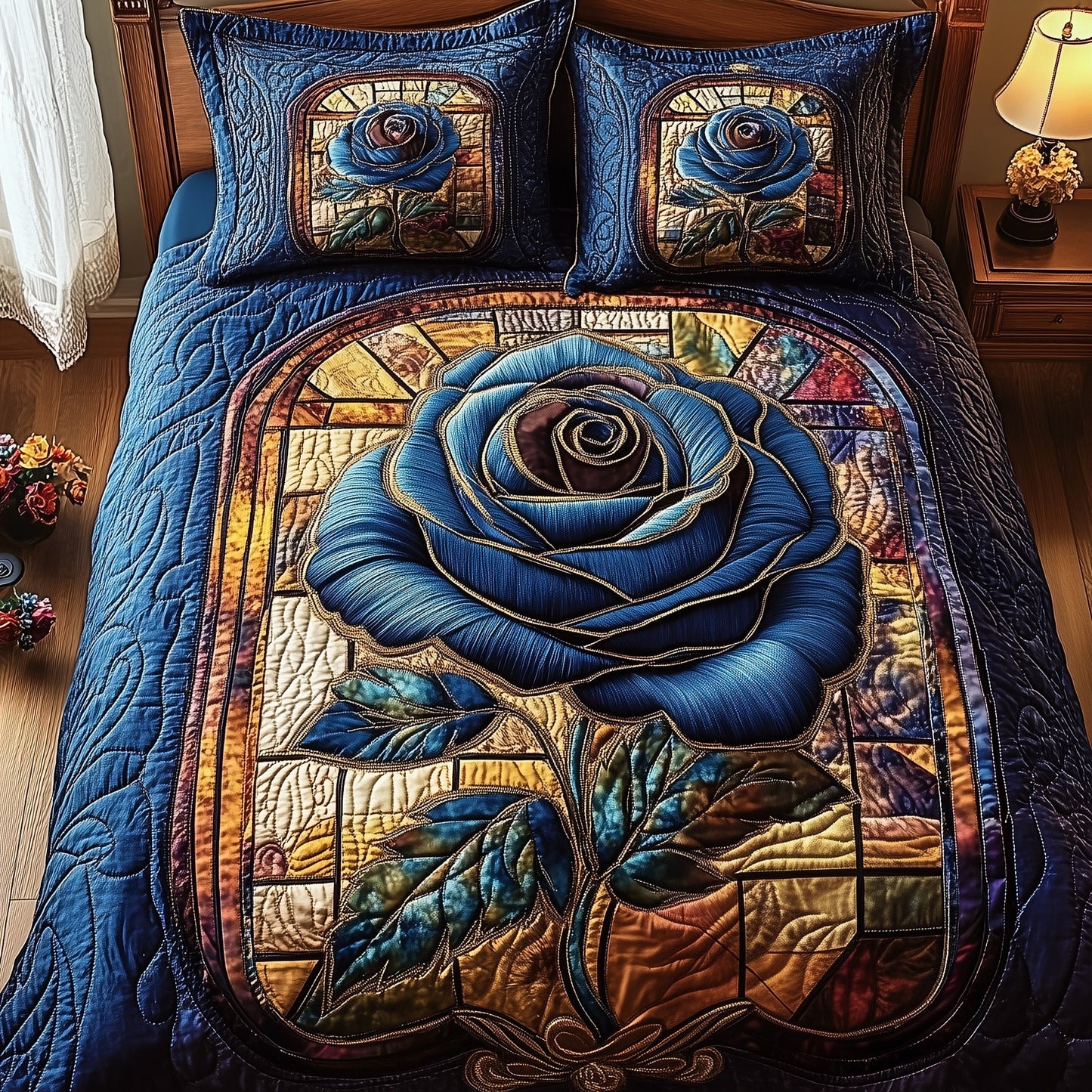 Blue Rose Dreamscape 3-Piece Quilted Bedding Set GFTOTP3681