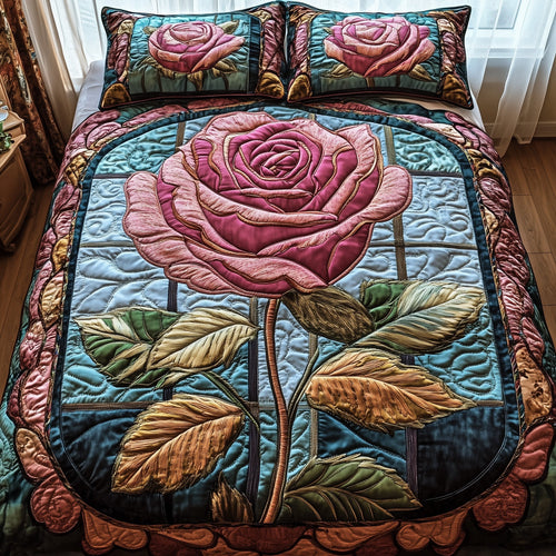 Golden Petal Rose 3-Piece Quilted Bedding Set GFTOTP3685