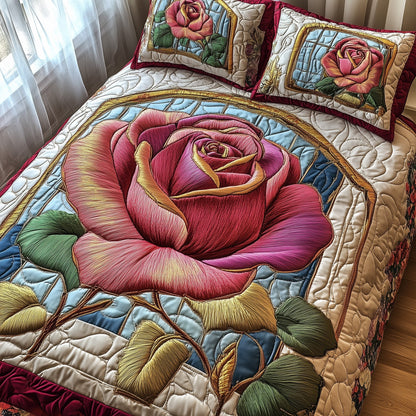Golden Petal Rose 3-Piece Quilted Bedding Set GFTOTP3698