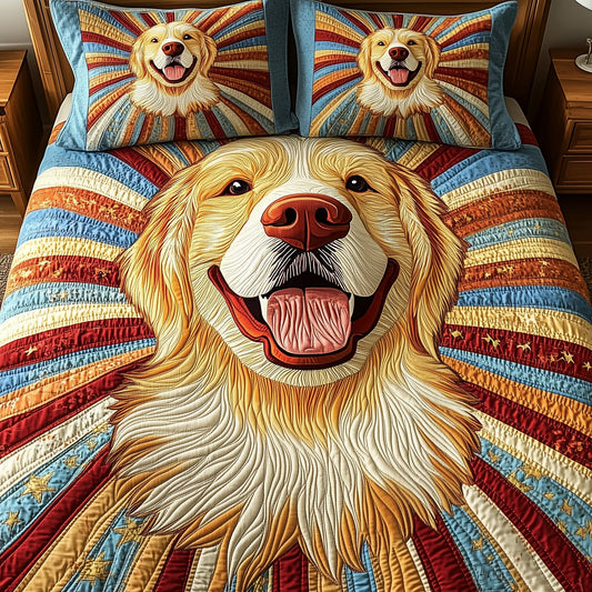 Happy Sunshine Golden Retriever 3-Piece Quilted Bedding Set GFTOTP4002
