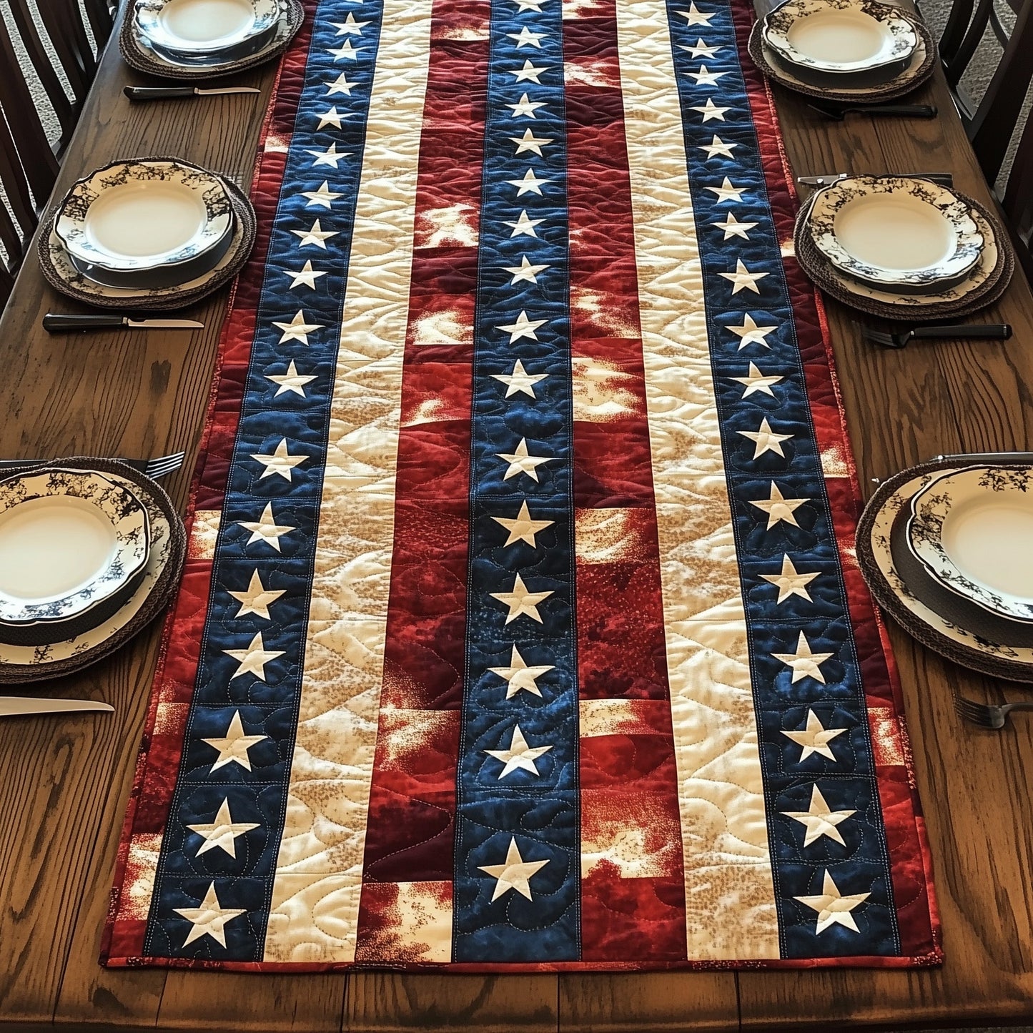 Patriotic American Quilted Table Runner GFTOTP4027