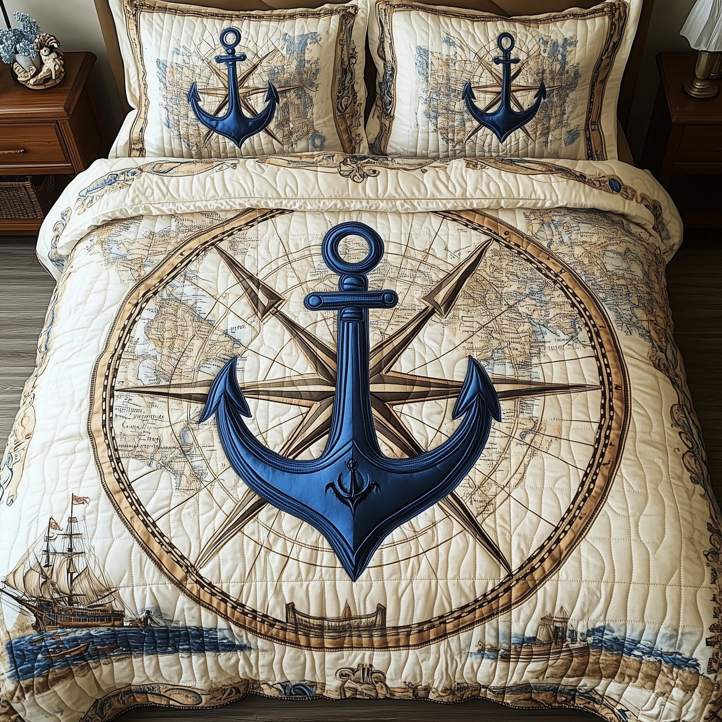 Nautical Anchor 3-Piece Quilted Bedding Set GFTOTP4258