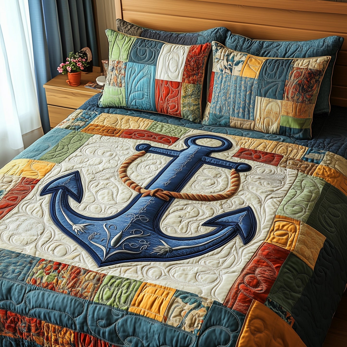 Nautical Anchor 3-Piece Quilted Bedding Set GFTOTP4261