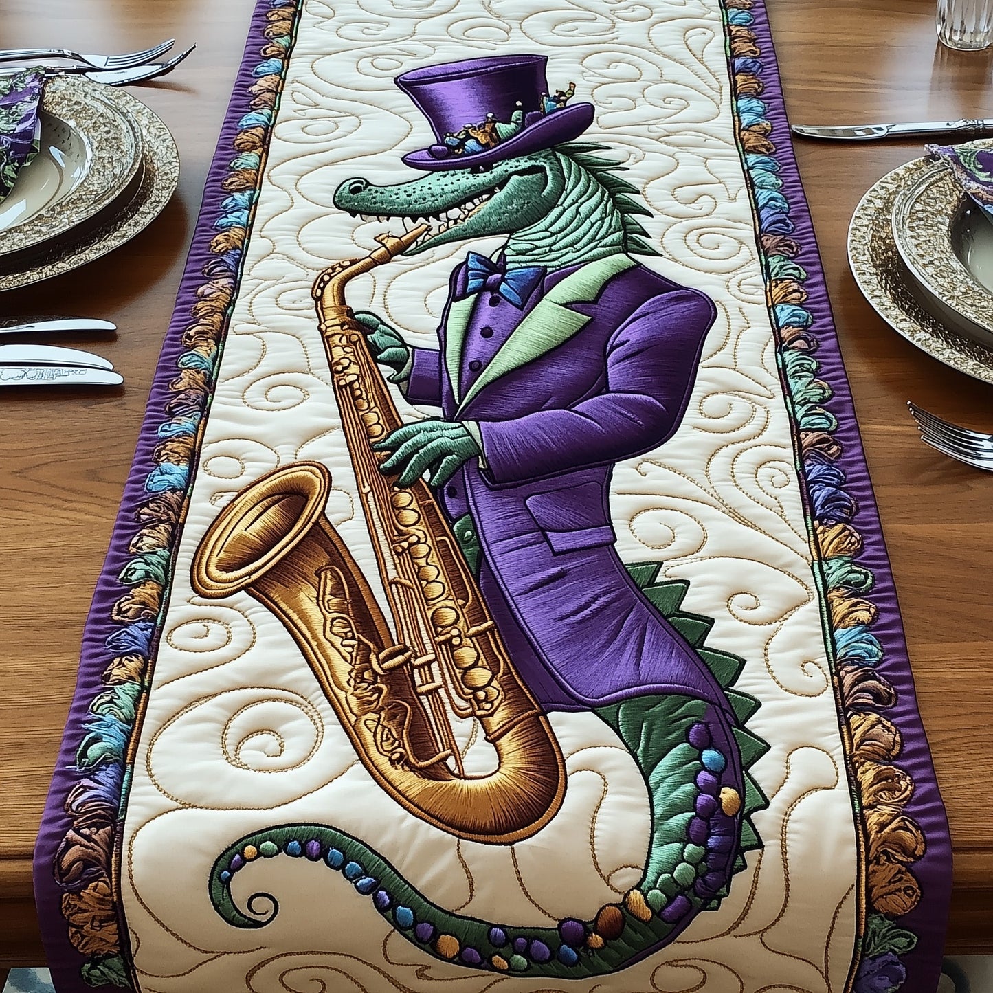 Mardi Gras Alligator Quilted Table Runner GFTOTP4275