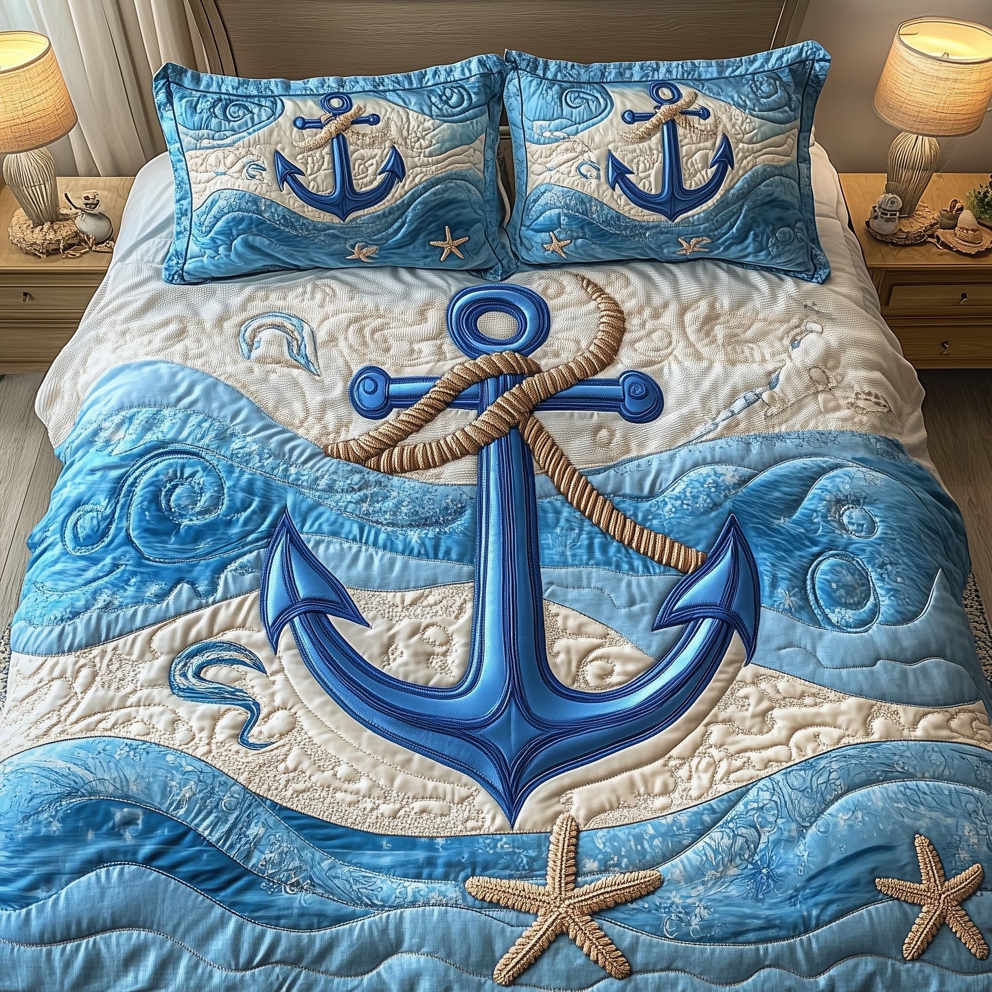 Nautical Anchor 3-Piece Quilted Bedding Set GFTOTP4289