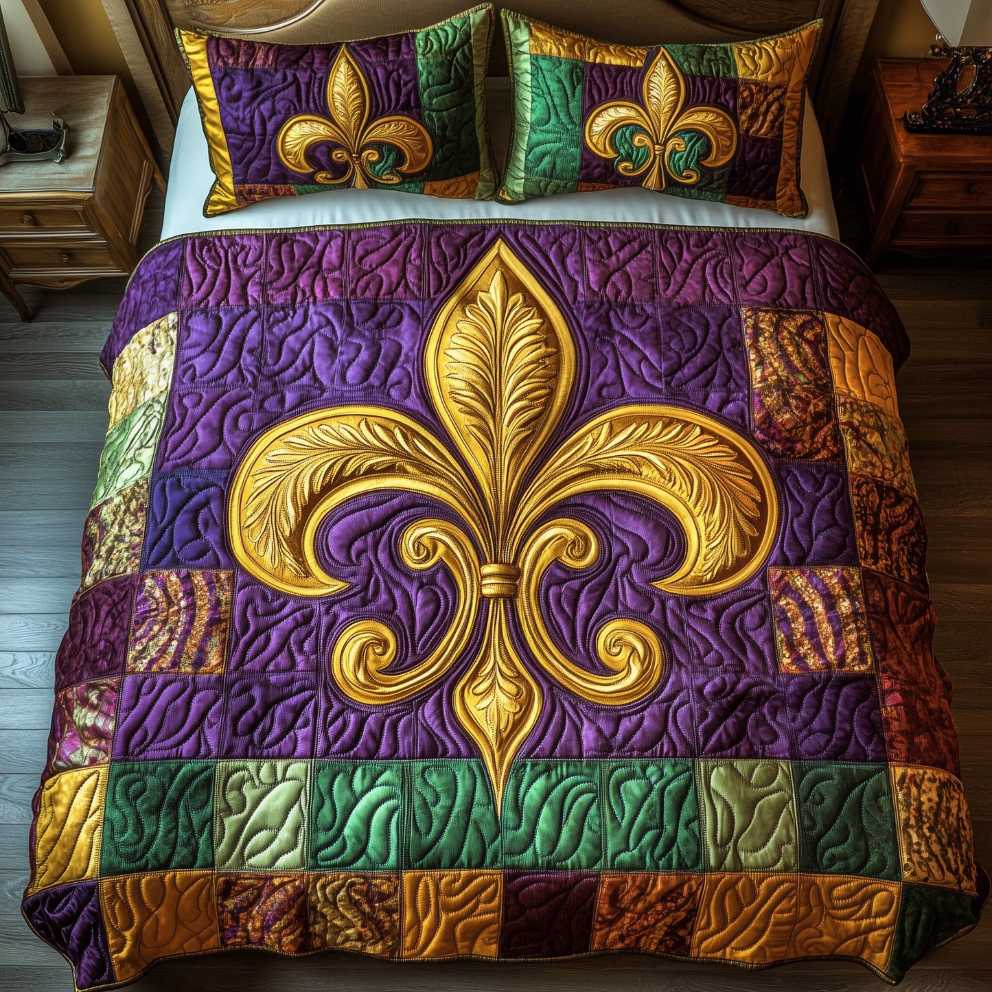 Mardi Gras Fleur De Lis 3-Piece Quilted Bedding Set GFTOTP4452