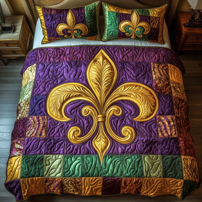 Mardi Gras Fleur De Lis 3-Piece Quilted Bedding Set GFTOTP4452