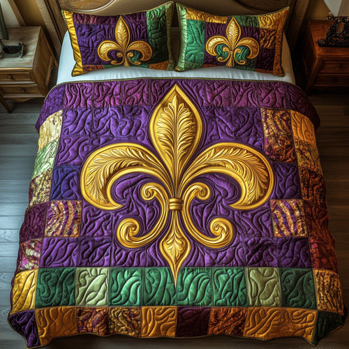 Mardi Gras Fleur De Lis 3-Piece Quilted Bedding Set GFTOTP4452