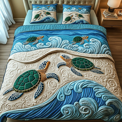 Coastal Breeze Turtle 3-Piece Quilted Bedding Set GFTOTP4637