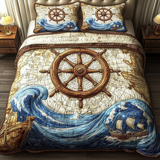 Nautical Ship Wheel 3-Piece Quilted Bedding Set GFTOTP4642