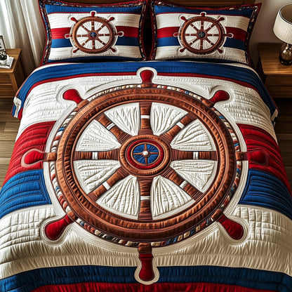 Nautical Ship Wheel 3-Piece Quilted Bedding Set GFTOTP4645