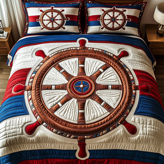 Nautical Ship Wheel 3-Piece Quilted Bedding Set GFTOTP4645