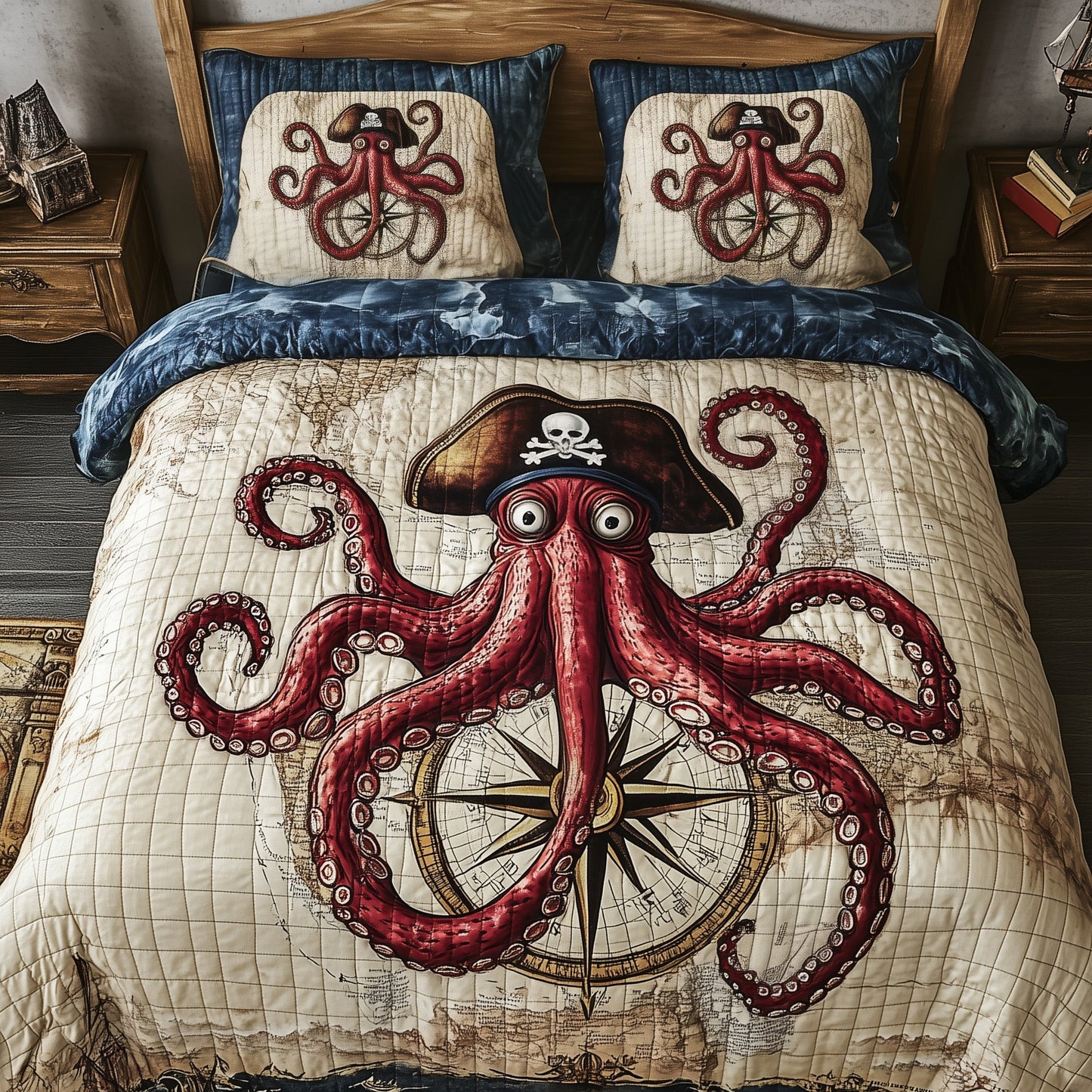 Pirate Octopus 3-Piece Quilted Bedding Set GFTOTP4690