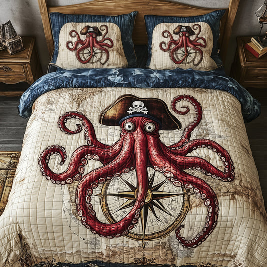 Pirate Octopus 3-Piece Quilted Bedding Set GFTOTP4690