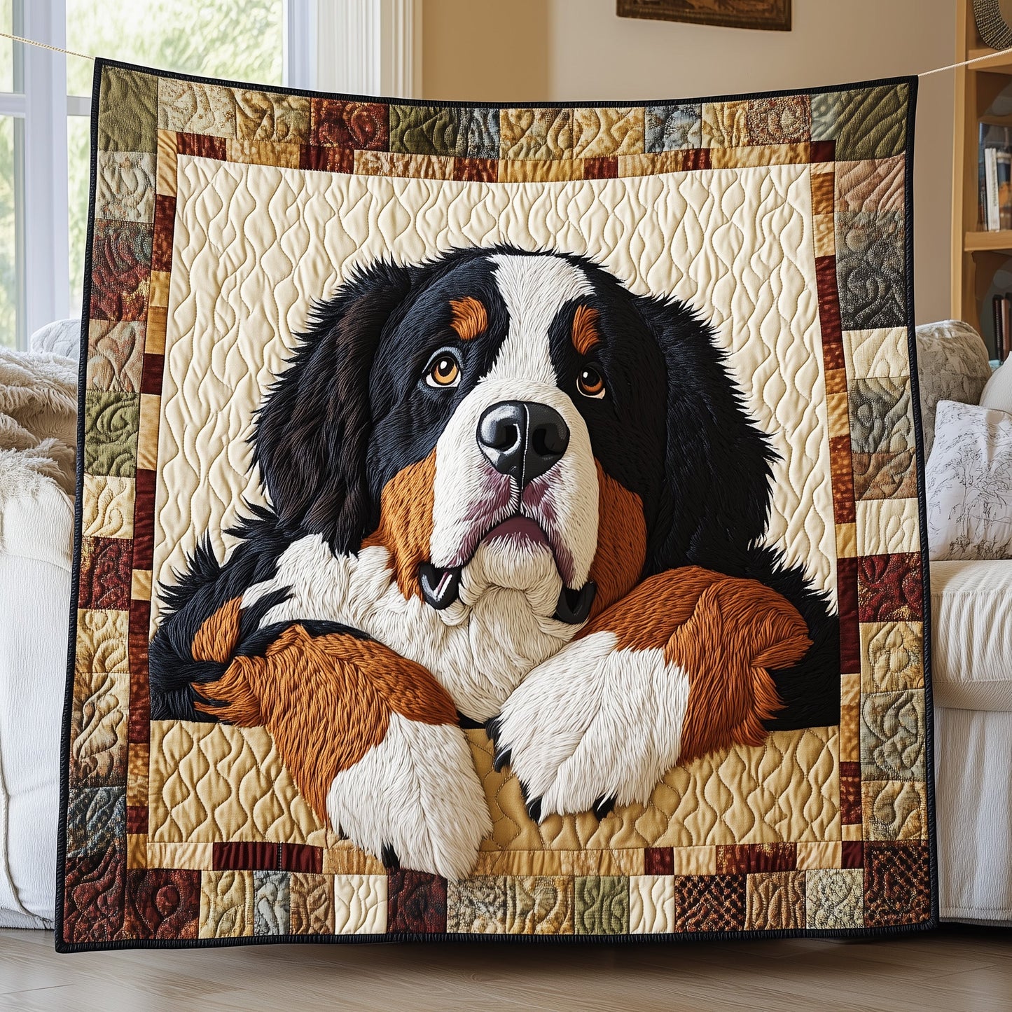 Happy Bernese Mountain Dog Quilted Blanket GFTOTP4861